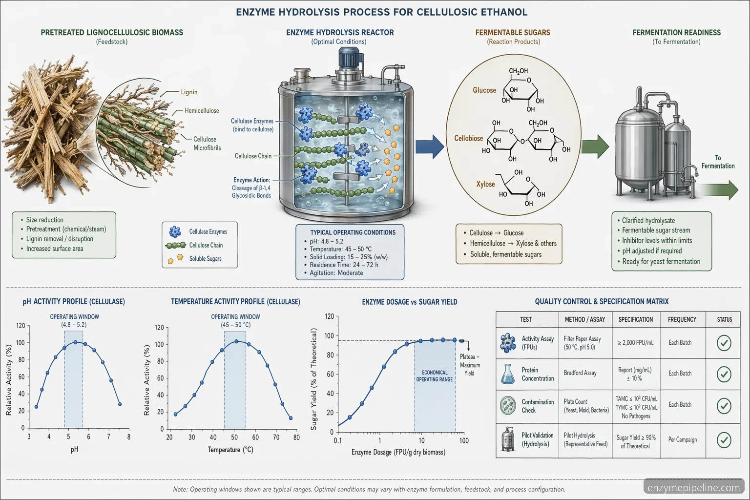 industrial cellulosic ethanol enzyme cellulosic ethanol process diagram showing biomass hydrolysis to fermentable sugars